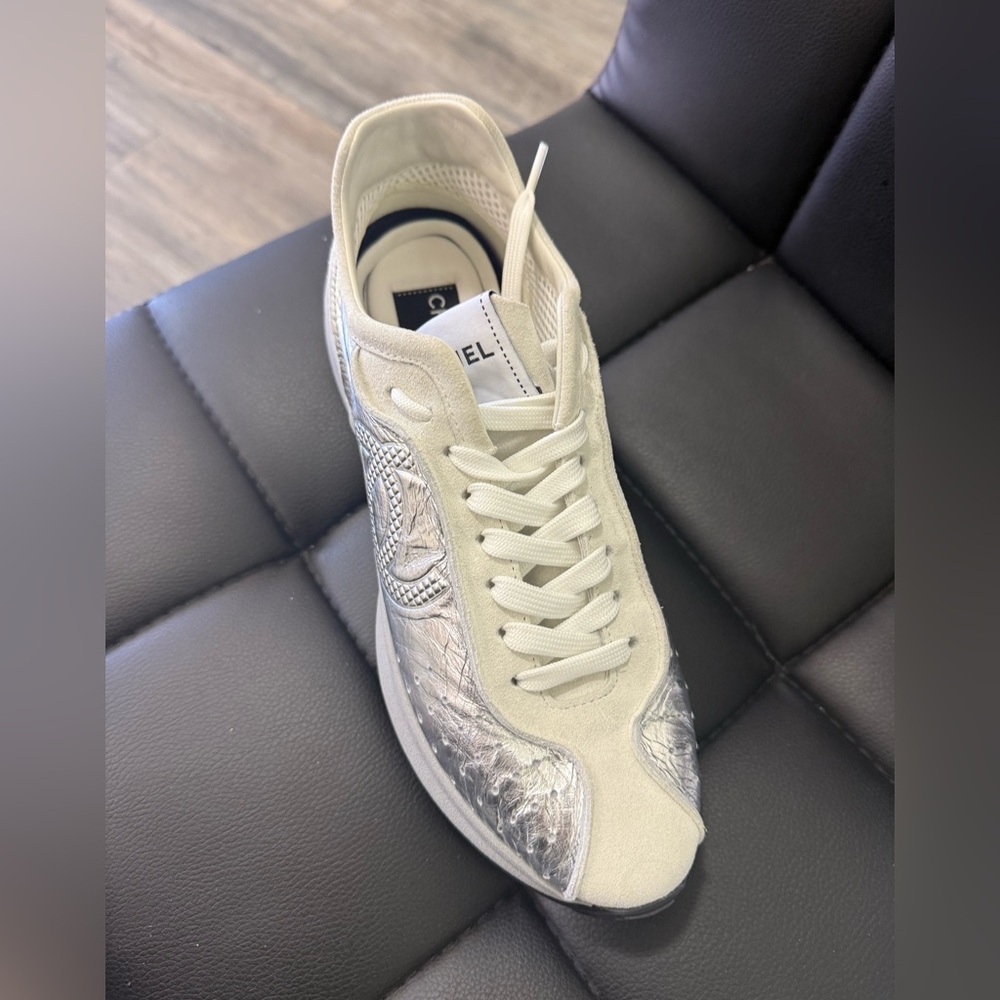 CHANEL White and Silver running Sneakers